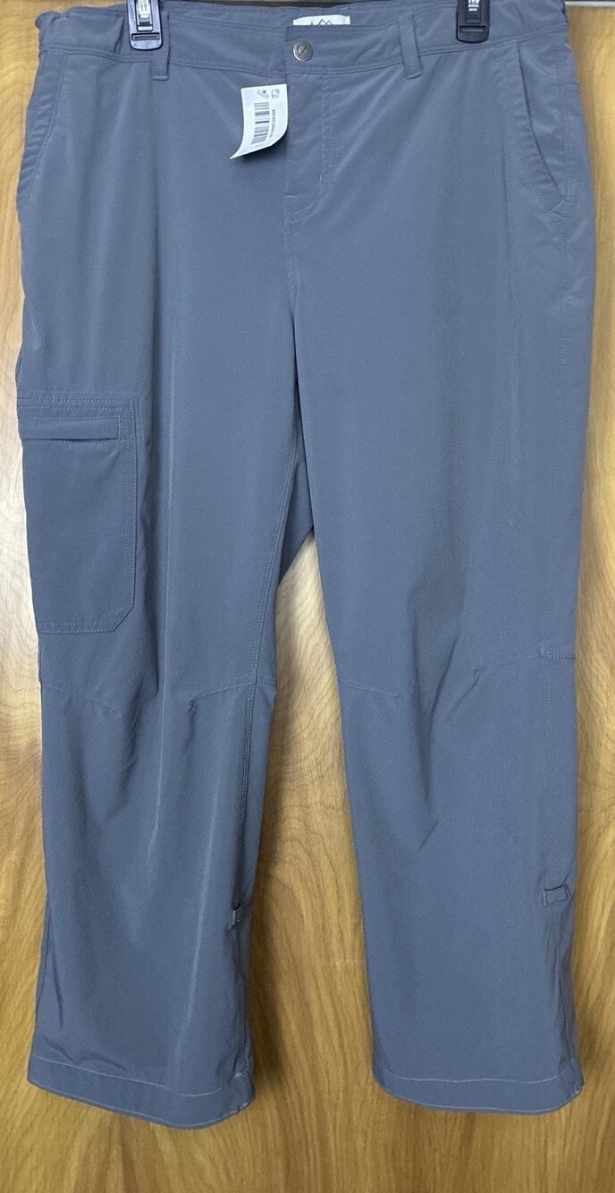REI Gray Convertible Hiking Tab Pants Sz 14P Adj Waist Cargo Zip Pockets